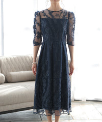 バックシャン リボン チュール刺繍レース 結婚式 パーティードレス(S,M,L,XL)50135