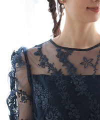 バックシャン リボン チュール刺繍レース 結婚式 パーティードレス(S,M,L,XL)50135