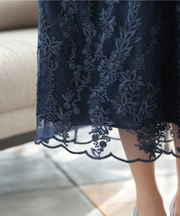 バックシャン リボン チュール刺繍レース 結婚式 パーティードレス(S,M,L,XL)50135