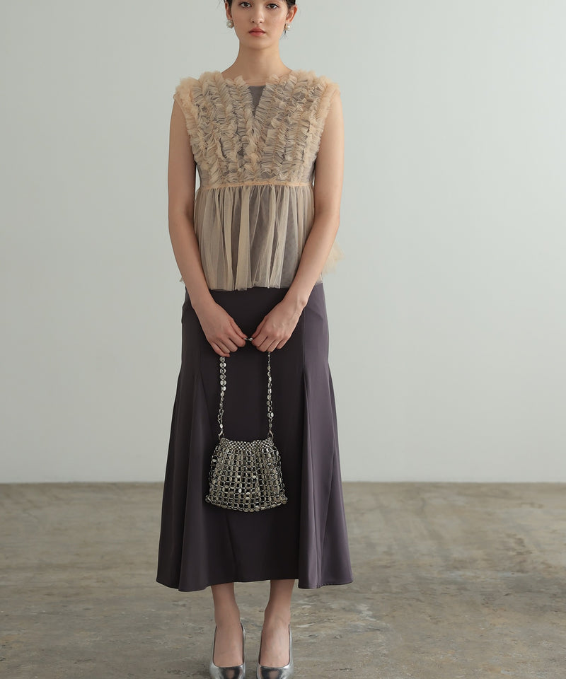 チュールフリル ジレ付き２点セットドレス 結婚式 パーティー オケージョンドレス(S,M)50241