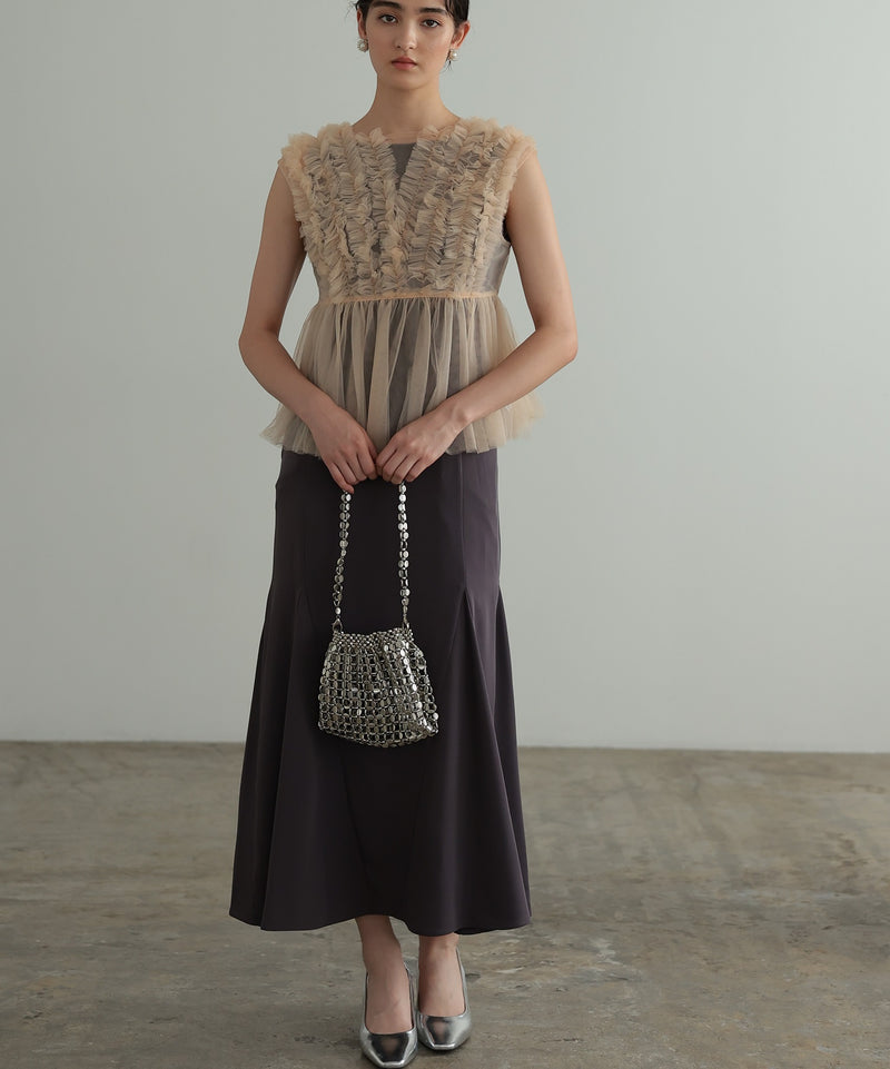 チュールフリル ジレ付き２点セットドレス 結婚式 パーティー オケージョンドレス(S,M)50241