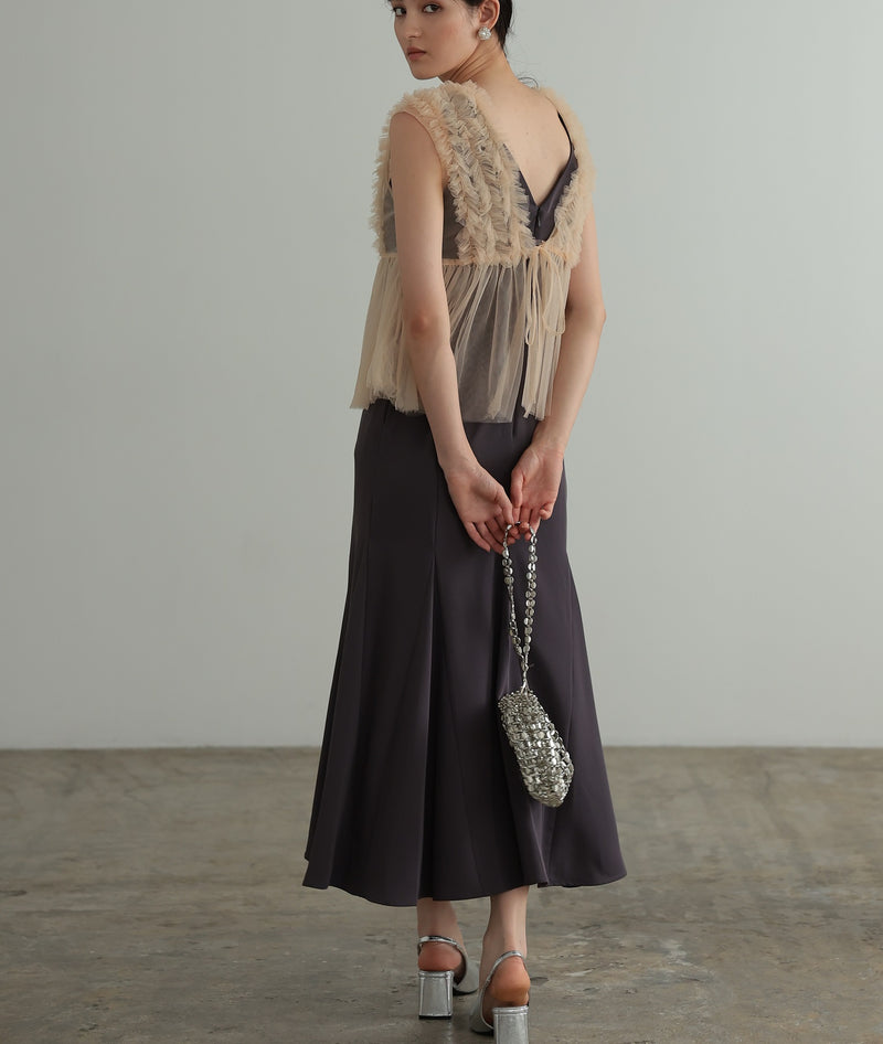 チュールフリル ジレ付き２点セットドレス 結婚式 パーティー オケージョンドレス(S,M)50241