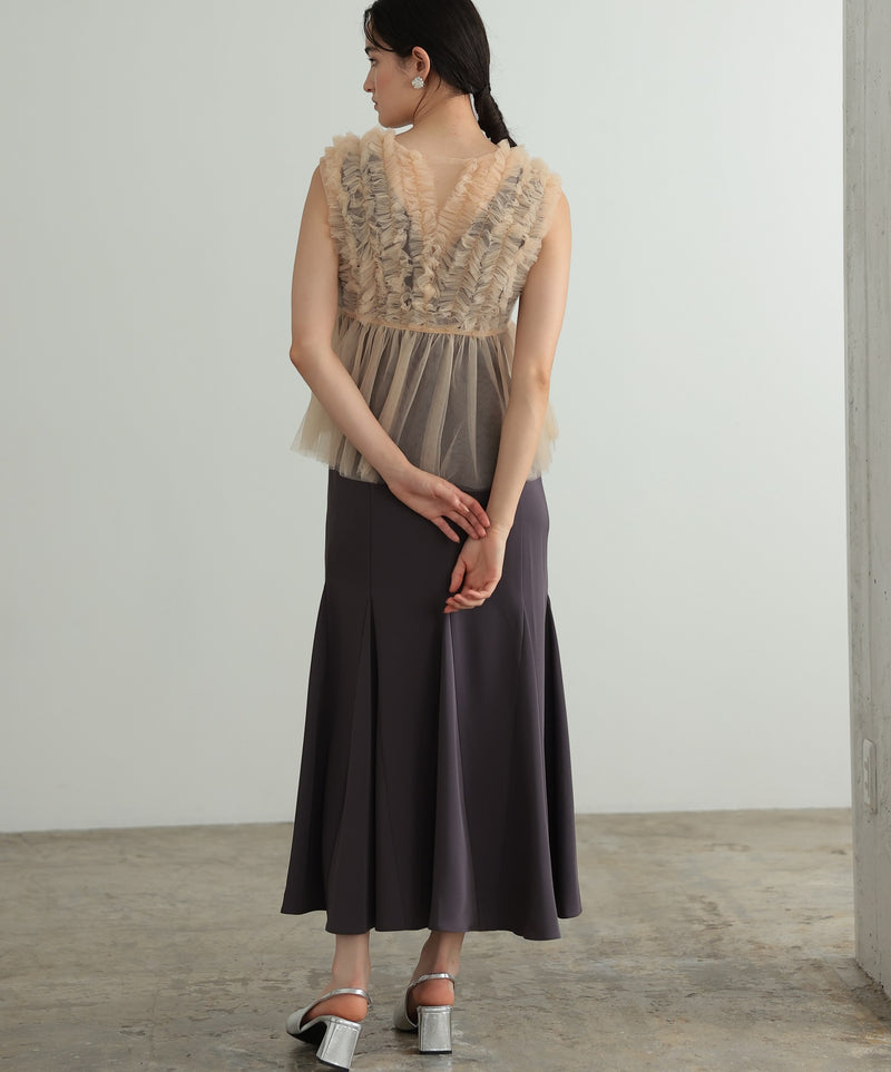 チュールフリル ジレ付き２点セットドレス 結婚式 パーティー オケージョンドレス(S,M)50241