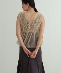 チュールフリル ジレ付き２点セットドレス 結婚式 パーティー オケージョンドレス(S,M)50241