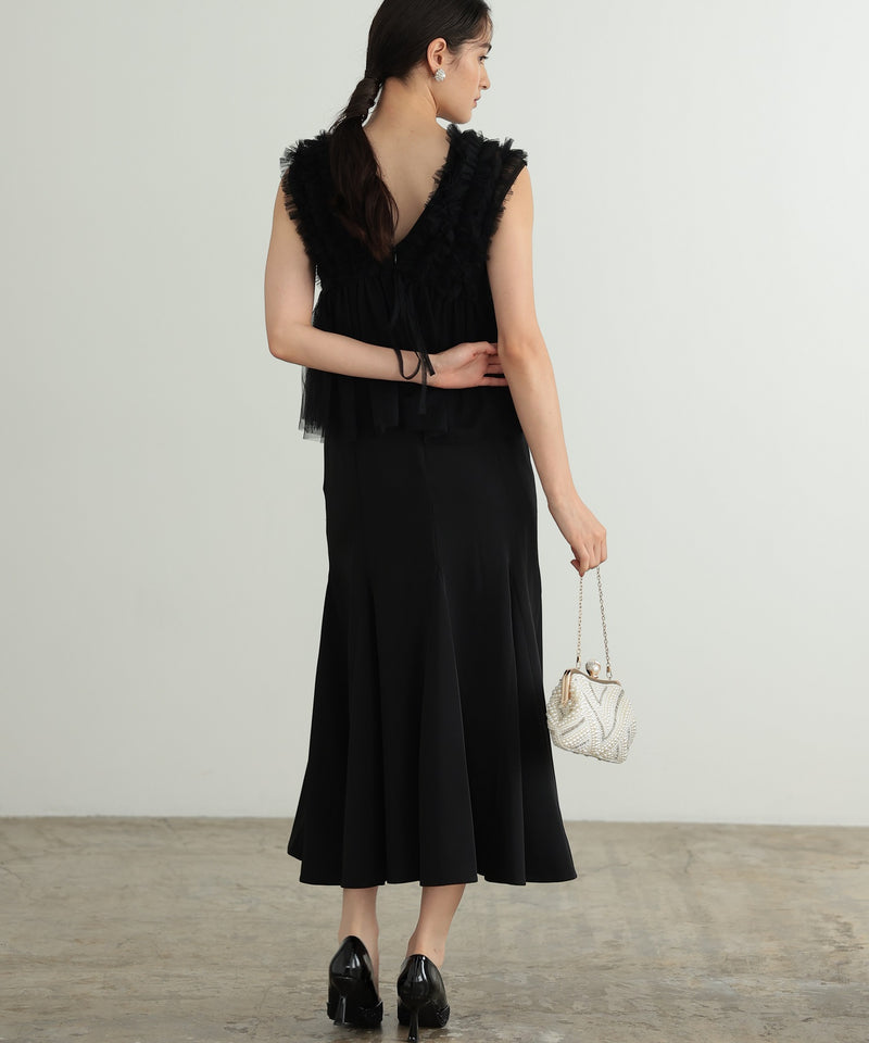 チュールフリル ジレ付き２点セットドレス 結婚式 パーティー オケージョンドレス(S,M)50241
