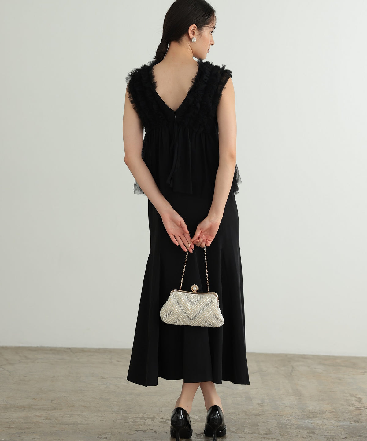 チュールフリル ジレ付き２点セットドレス 結婚式 パーティー オケージョンドレス(S,M)50241