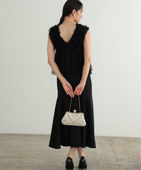 チュールフリル ジレ付き２点セットドレス 結婚式 パーティー オケージョンドレス(S,M)50241