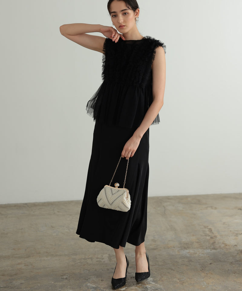 チュールフリル ジレ付き２点セットドレス 結婚式 パーティー オケージョンドレス(S,M)50241