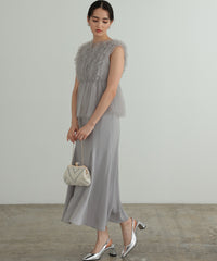 チュールフリル ジレ付き２点セットドレス 結婚式 パーティー オケージョンドレス(S,M)50241