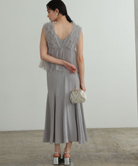 チュールフリル ジレ付き２点セットドレス 結婚式 パーティー オケージョンドレス(S,M)50241