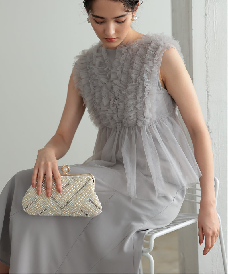 チュールフリル ジレ付き２点セットドレス 結婚式 パーティー オケージョンドレス(S,M)50241