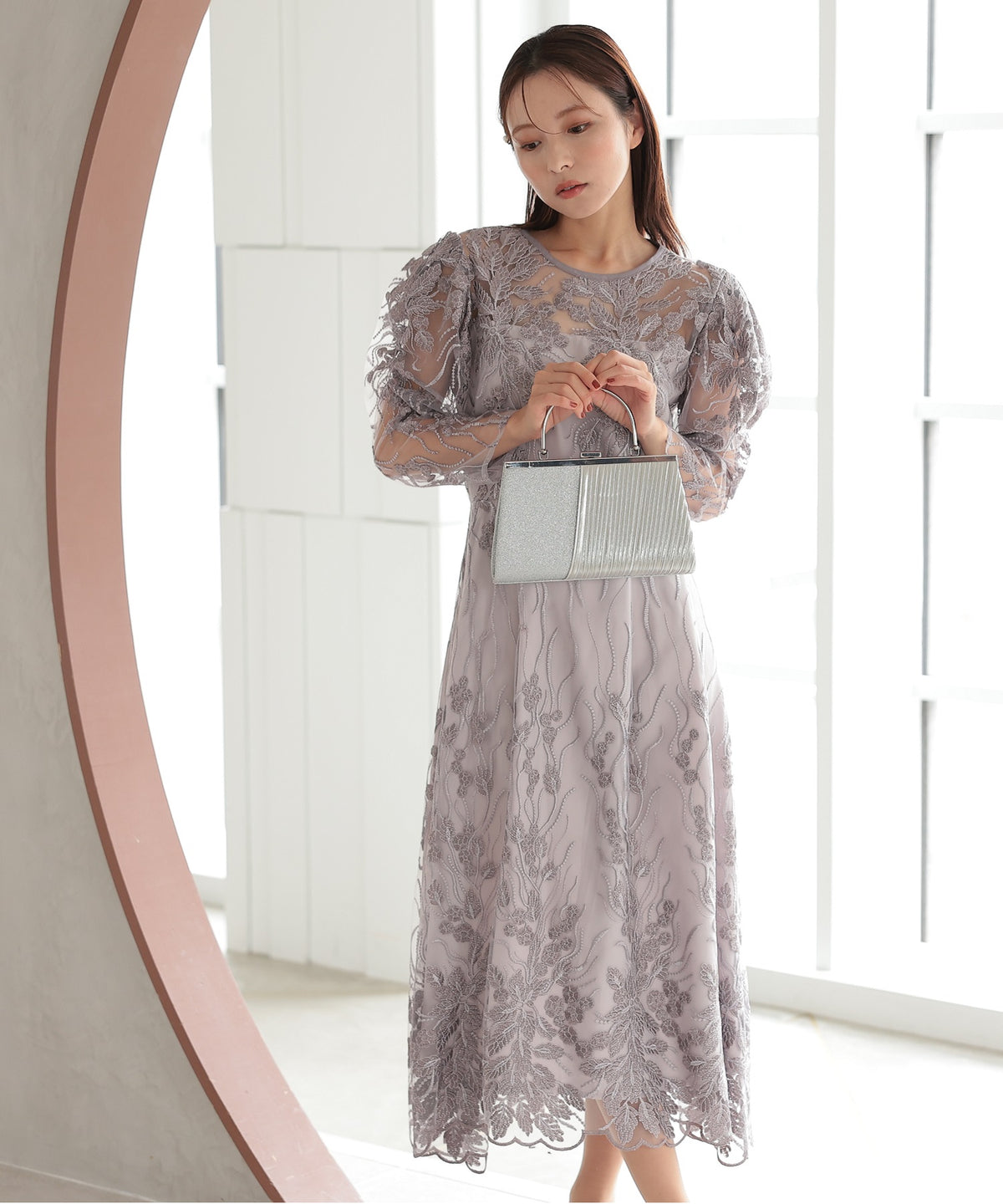 ボタニカル 刺繍レース 結婚式 パーティー オケージョン お呼ばれ ドレス(S,M)50247