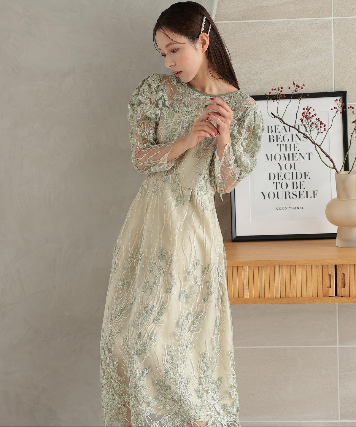 ボタニカル 刺繍レース 結婚式 パーティー オケージョン お呼ばれ ドレス(S,M)50247