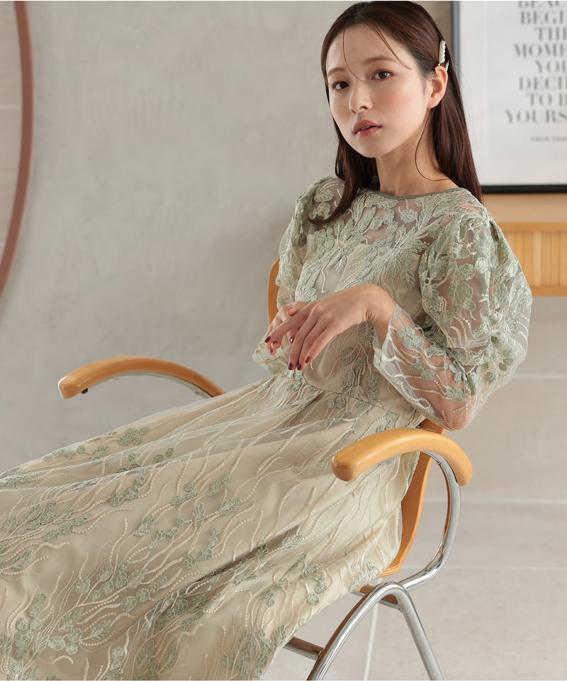 ボタニカル 刺繍レース 結婚式 パーティー オケージョン お呼ばれ ドレス(S,M)50247