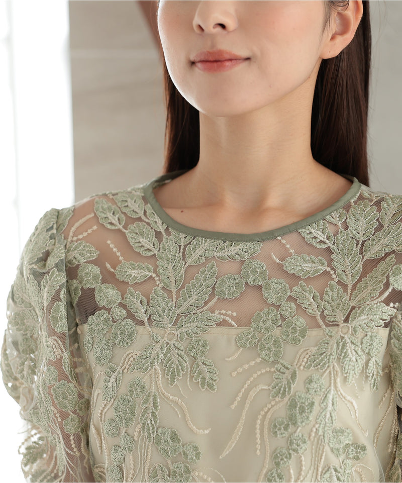 ボタニカル 刺繍レース 結婚式 パーティー オケージョン お呼ばれ ドレス(S,M)50247
