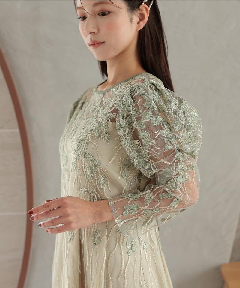 ボタニカル 刺繍レース 結婚式 パーティー オケージョン お呼ばれ ドレス(S,M)50247