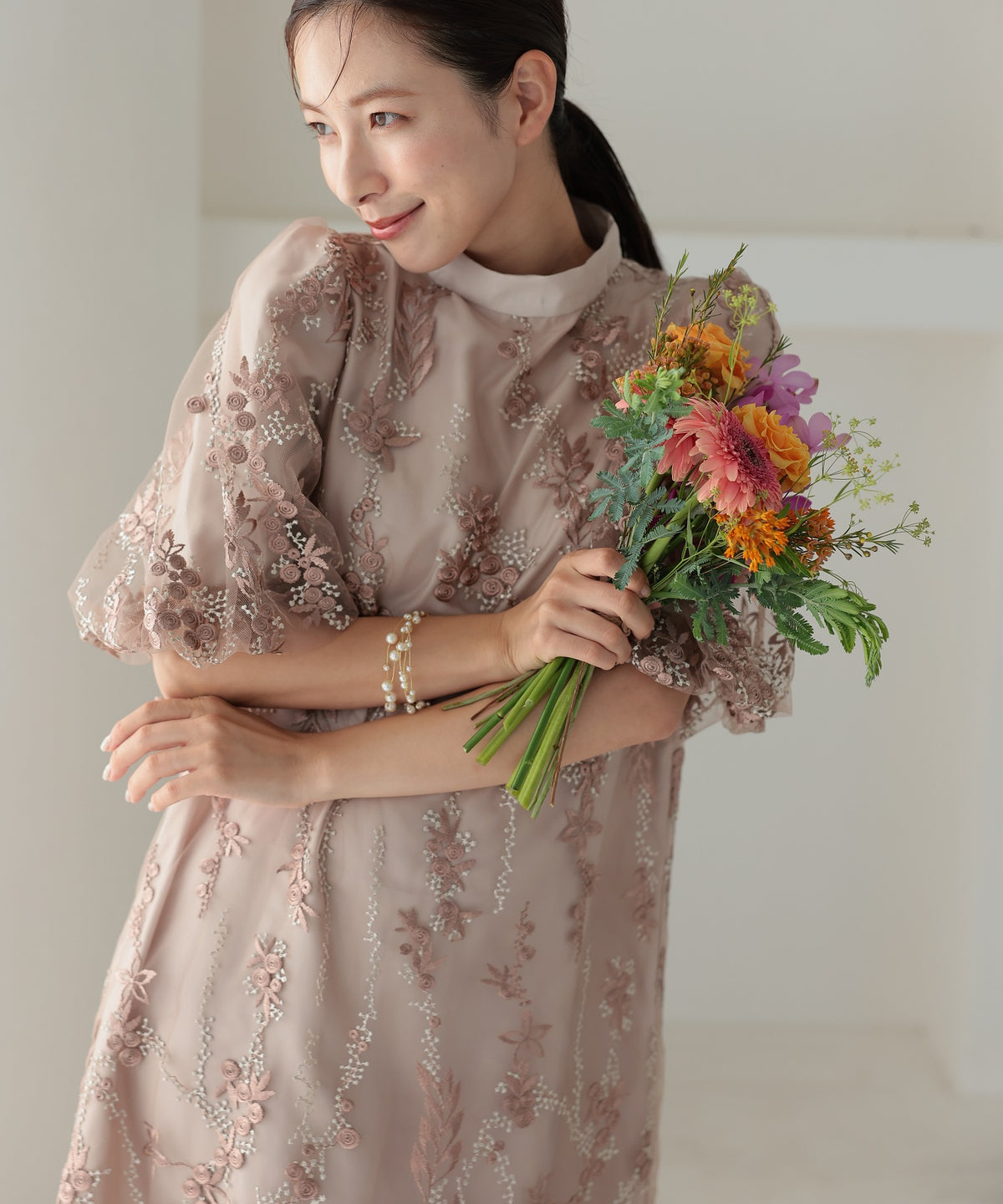 チュール刺繍 Aライン結婚式 パーティードレス50246-A