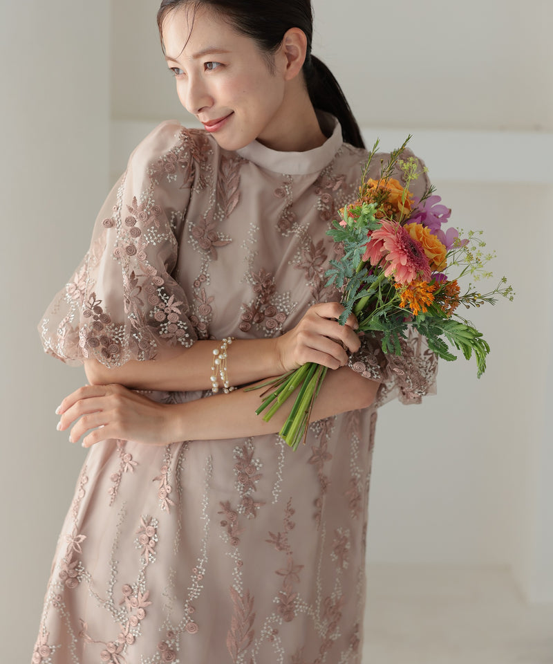 チュール刺繍 Aライン結婚式 パーティードレス50246-A