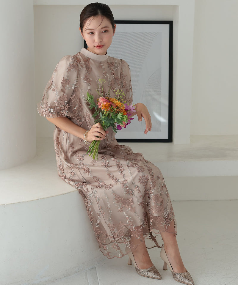 チュール刺繍 Aライン結婚式 パーティードレス50246-A