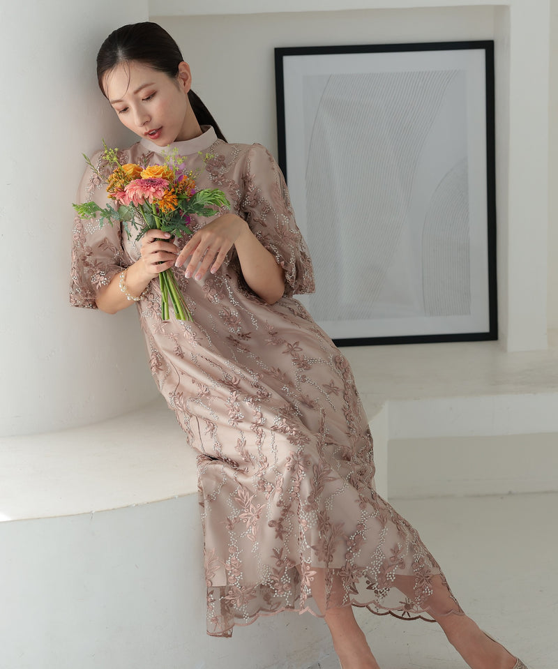チュール刺繍 Aライン結婚式 パーティードレス50246-A