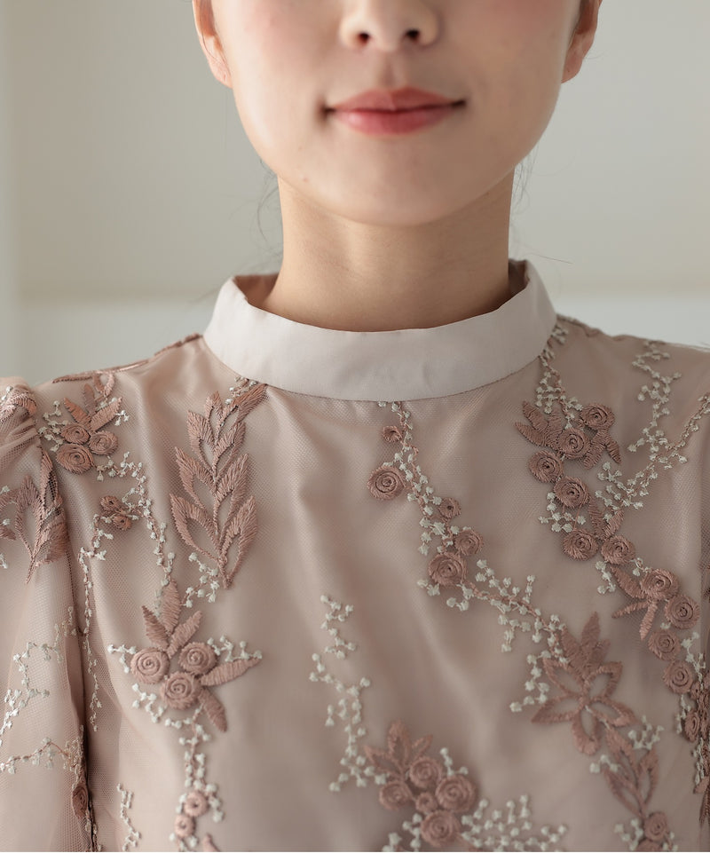 チュール刺繍 Aライン結婚式 パーティードレス50246-A