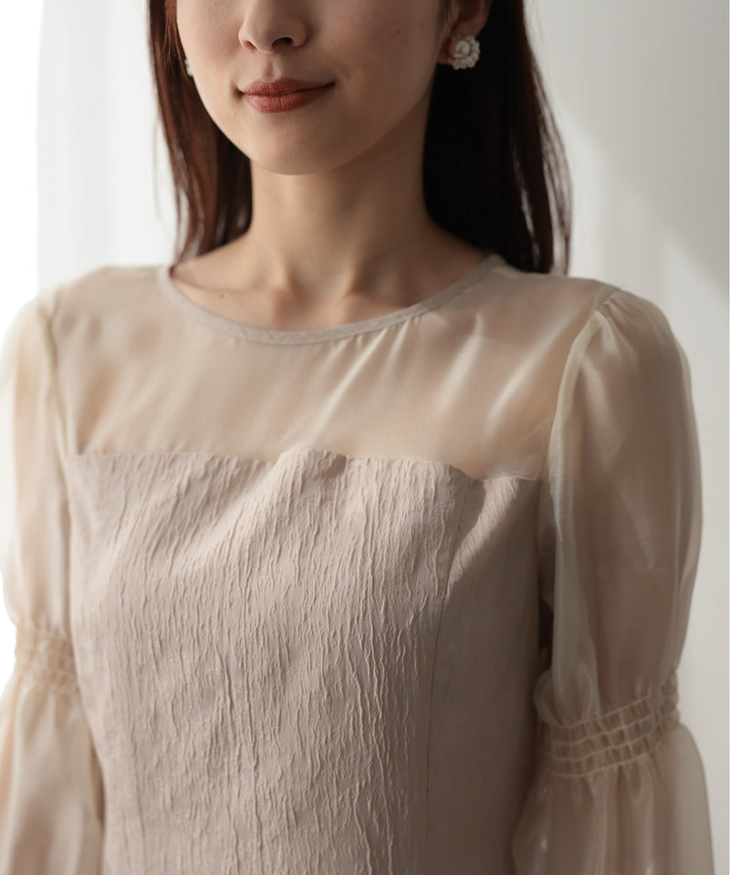 バックシャン リボン シアースリーブ 結婚式 パーティー ドレス50238
