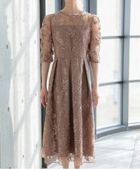 バックシャン リボン チュール刺繍レース 結婚式 パーティードレス(S,M,L,XL)50135