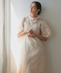 ランタンスリーブ 結婚式パーティードレス(S,M)50239