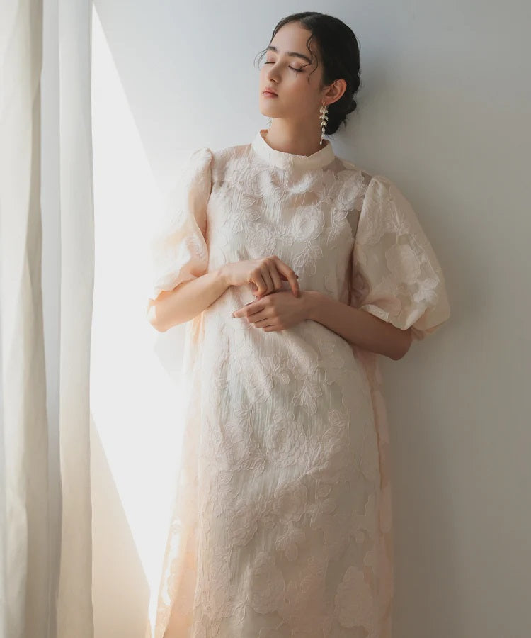 ランタンスリーブ 結婚式パーティードレス(S,M)50239