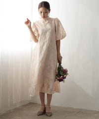 ランタンスリーブ 結婚式パーティードレス(S,M)50239