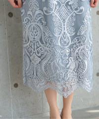 ランタンスリーブ刺繍レース  バックリボン 結婚式 パーティー タイトドレス (S,M,L,XL)50123