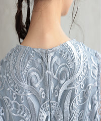 ランタンスリーブ刺繍レース  バックリボン 結婚式 パーティー タイトドレス (S,M,L,XL)50123