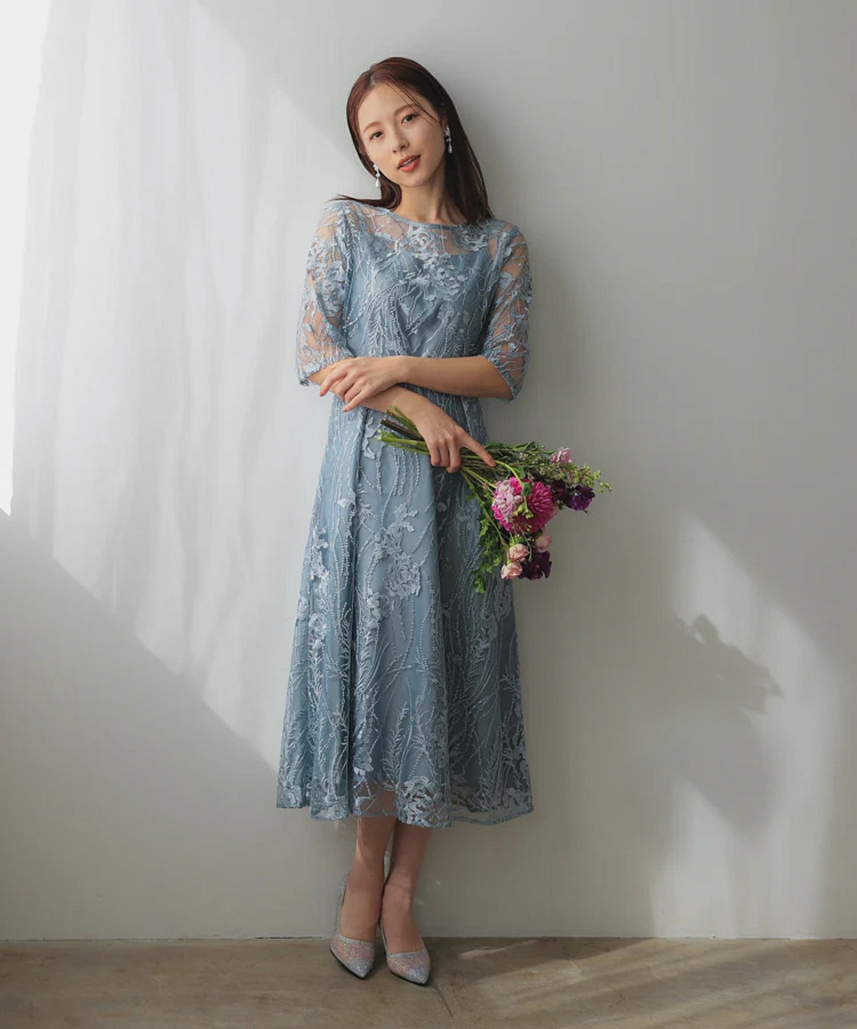 総レース バックリボン 結婚式 パーティー オケージョン ドレス  (S,M,L,XL)50134