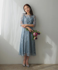 総レース バックリボン 結婚式 パーティー オケージョン ドレス  (S,M,L,XL)50134