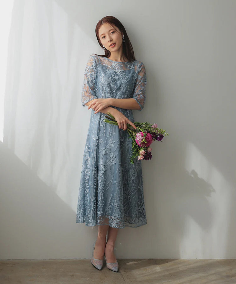 総レース バックリボン 結婚式 パーティー オケージョン ドレス  (S,M,L,XL)50134