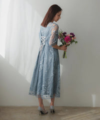 総レース バックリボン 結婚式 パーティー オケージョン ドレス  (S,M,L,XL)50134