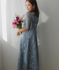 総レース バックリボン 結婚式 パーティー オケージョン ドレス  (S,M,L,XL)50134