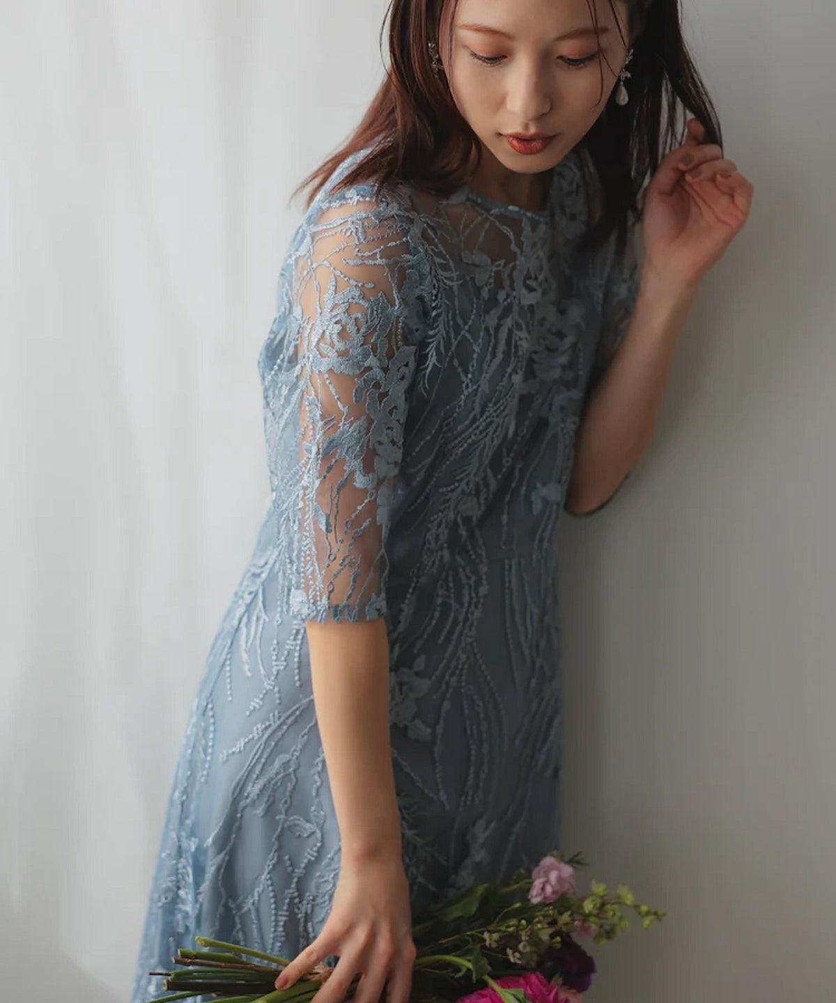 総レース バックリボン 結婚式 パーティー オケージョン ドレス  (S,M,L,XL)50134