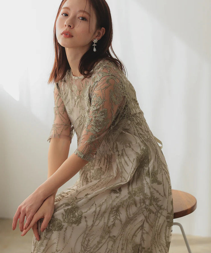 総レース バックリボン 結婚式 パーティー オケージョン ドレス  (S,M,L,XL)50134