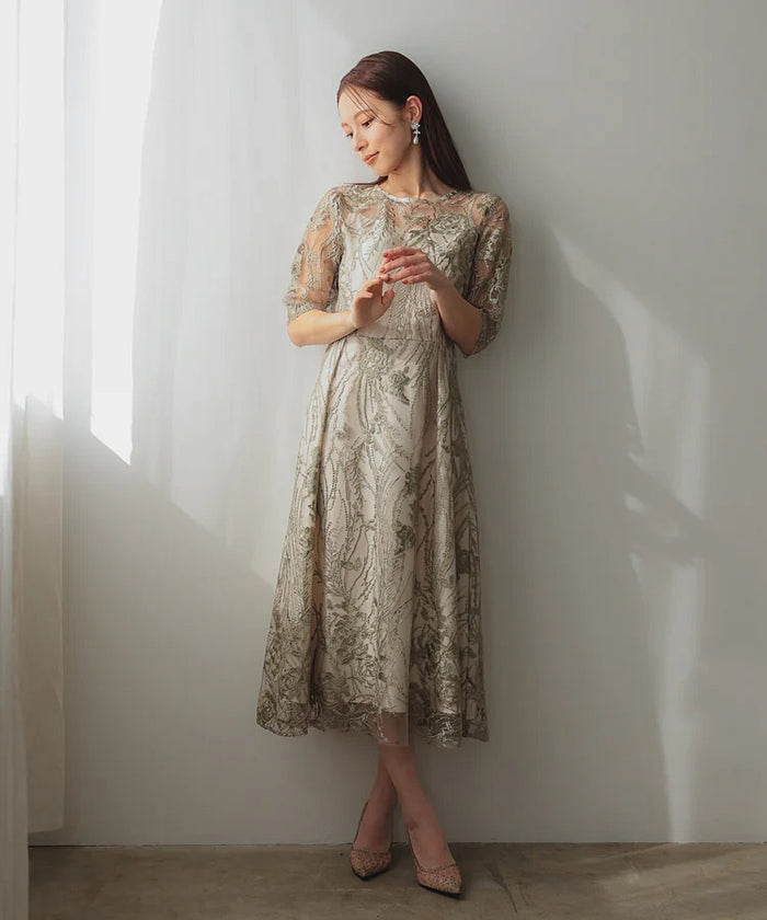 総レース バックリボン 結婚式 パーティー オケージョン ドレス  (S,M,L,XL)50134