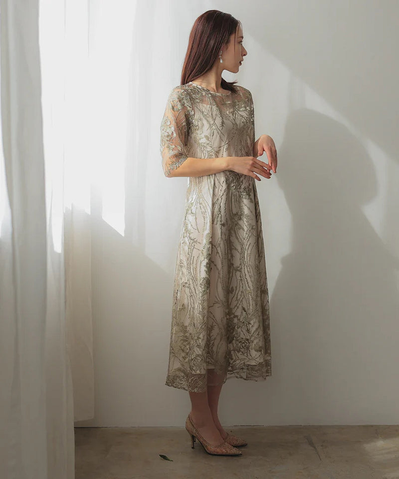 総レース バックリボン 結婚式 パーティー オケージョン ドレス  (S,M,L,XL)50134