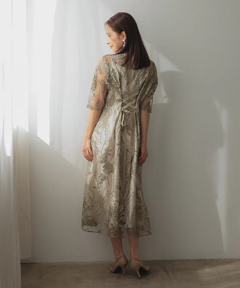総レース バックリボン 結婚式 パーティー オケージョン ドレス  (S,M,L,XL)50134