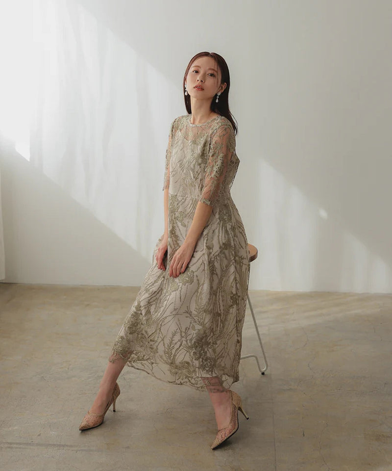 総レース バックリボン 結婚式 パーティー オケージョン ドレス  (S,M,L,XL)50134