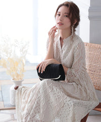 クラッチバッグ 3way U字プレート プリーツサテン 結婚式 パーティーバッグ50141