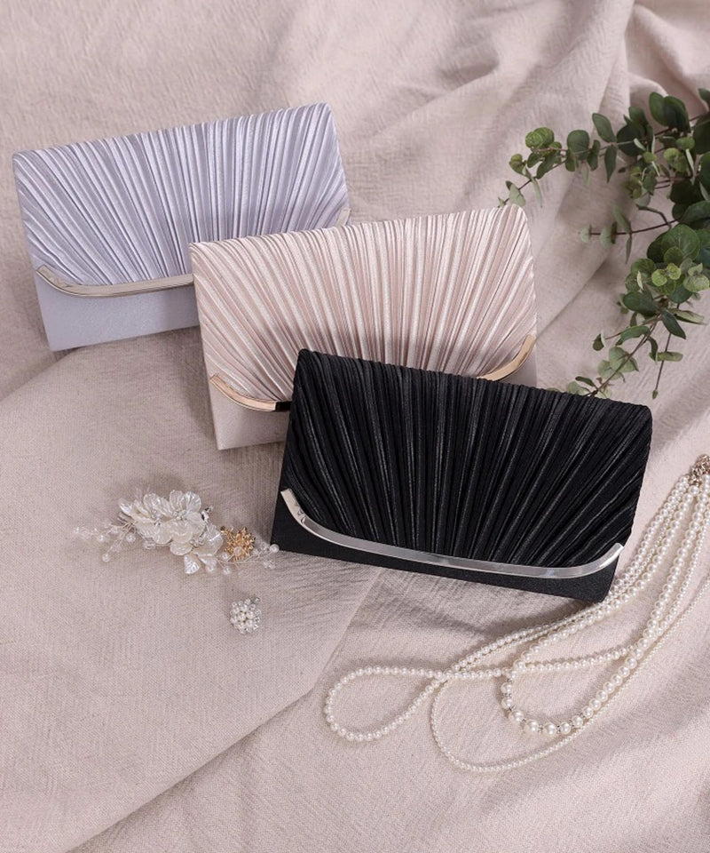 クラッチバッグ 3way U字プレート プリーツサテン 結婚式 パーティーバッグ50141