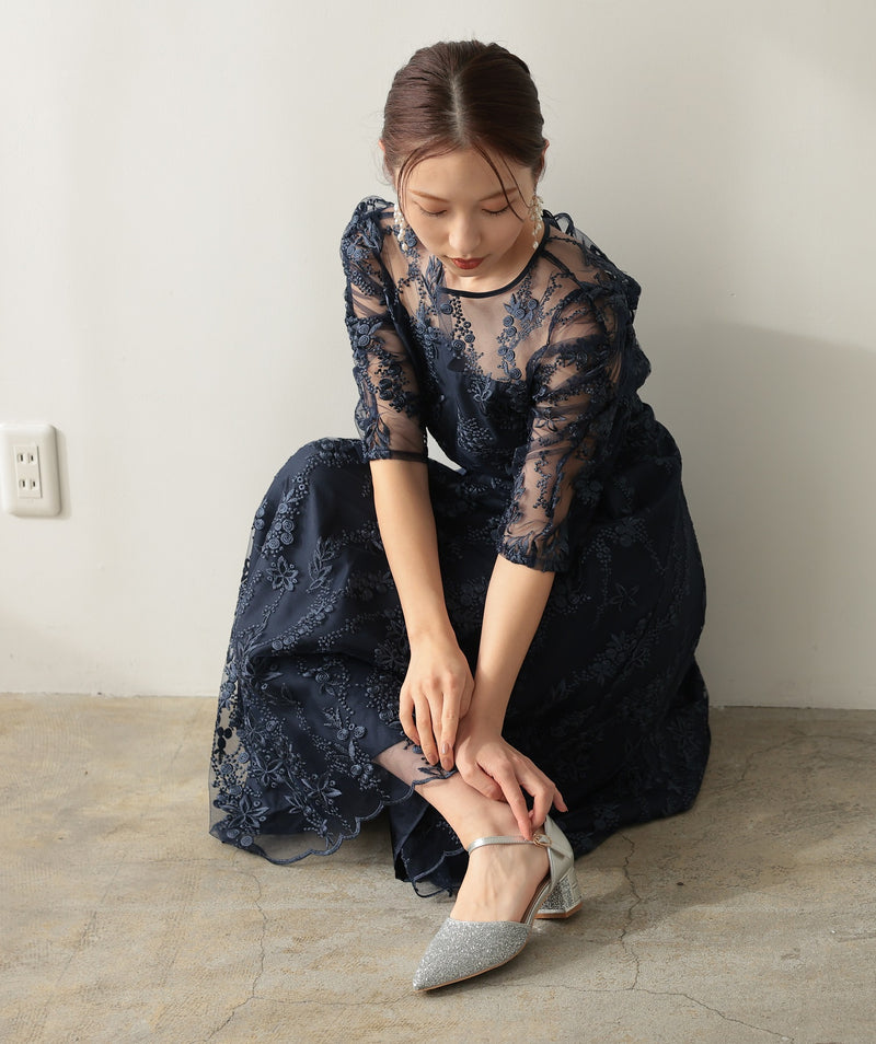 グリッターチャンキーヒール 結婚式パーティーオケージョン パンプス50248