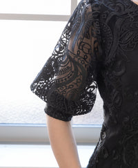 ランタンスリーブ刺繍レース  バックリボン 結婚式 パーティー タイトドレス (S,M,L,XL)50123
