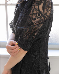 ランタンスリーブ刺繍レース  バックリボン 結婚式 パーティー タイトドレス (S,M,L,XL)50123