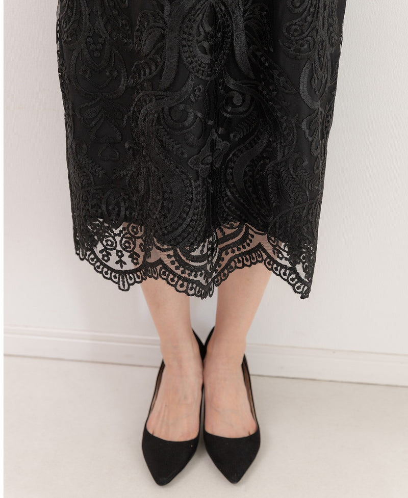 ランタンスリーブ刺繍レース  バックリボン 結婚式 パーティー タイトドレス (S,M,L,XL)50123