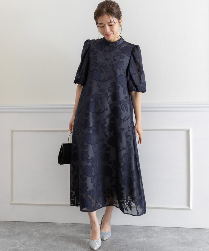 ランタンスリープＡラインボタニカル柄 結婚式 パーティー ドレス (S,M,L)11260